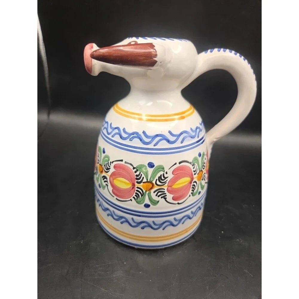 España Cow Bull Pottery Floral Creamer Pitcher  Ceramic Hand Painted Spain Toro